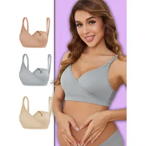 3PCS Seamless Maternity Nursing Bra Wireless Supportive Breastfeeding Bra with Adjustable Straps