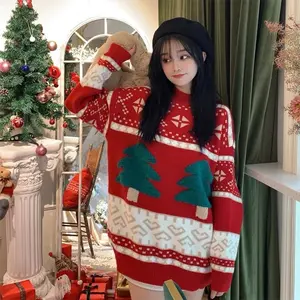 No.1 New Christmas plus Size Women's Clothing Plump Girls Red Pullover Flocking Sweater Sweater for Women Knitwear Womenswear Tops Round Neck Comfort Knitting Gamis Long Sleeve Crewneck Knitwear Womenswear glass cleaner incandescent christmas lights