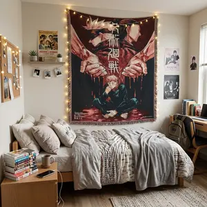 Anime Tapestry – Manga Style Woven Wall Hanging, Otaku Room Decor, Aesthetic Bedroom Wall Art Gift