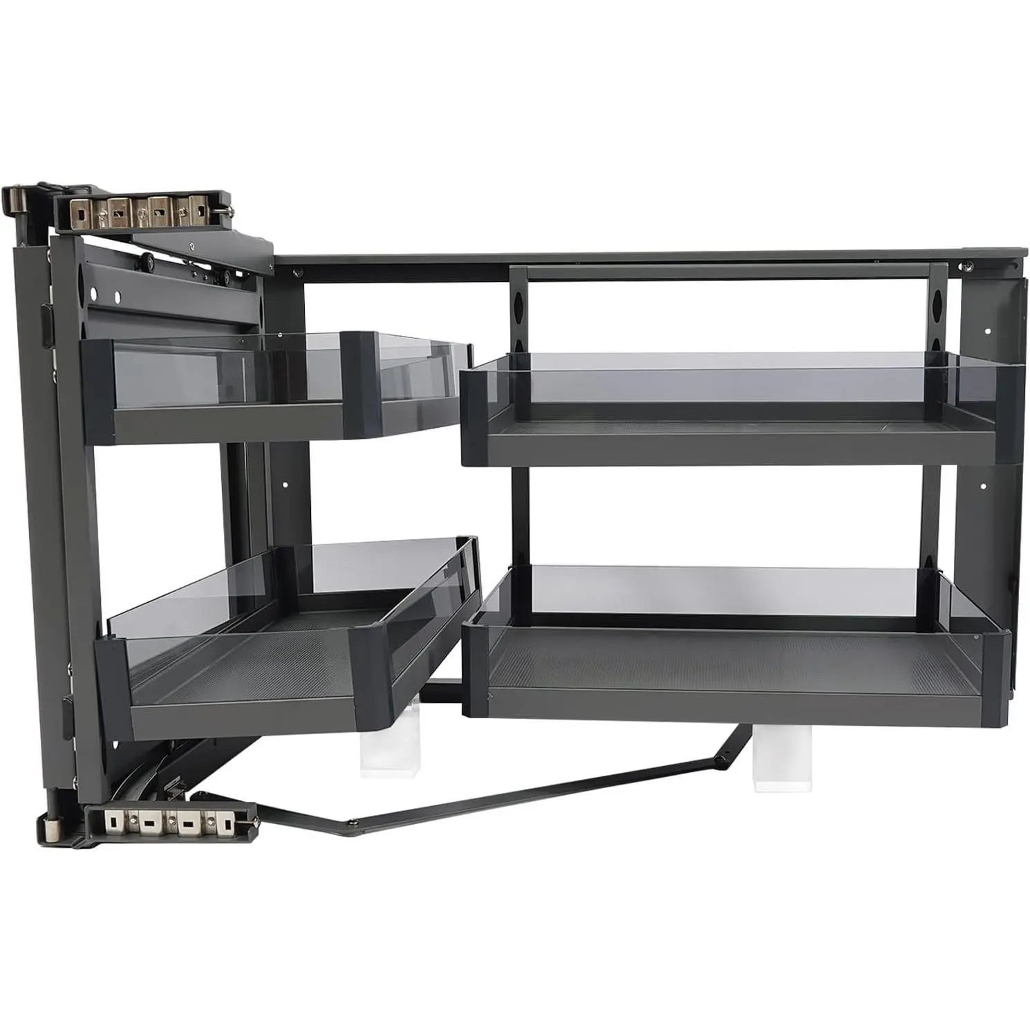 Sturdy Light Black Rectangle Blind Corner Cabinet Pull-Out Organizer, 2-Layer Aluminium Basket Racks with 4 Shelves, Soft Close, Rust Resistant, Metal & Glass Compatible, Left/Right Open for 14" Openings, Adjustable Shelf, 15kg/20.5kg/45.2lbs Capacity, Pu
