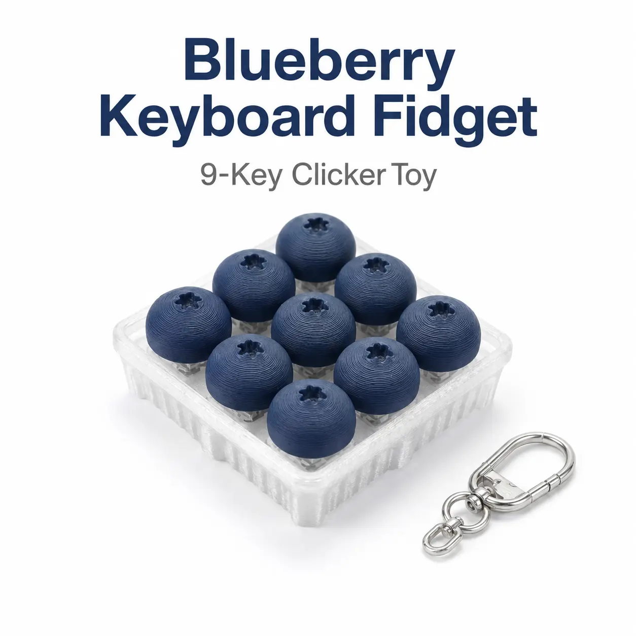 Blueberry Clickie Fidget Toy, 3x3 Desk Press Toy with 9 Click Buttons, Cute Desktop Stress Relief Toy, Satisfying Click Feel, Office Desk Toy Gift