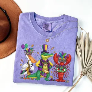 Comfort ColorsRetro Mardi Gras,Funny Crocodile Crawfish Goose Mardi Gras Matching Tee,Fleur De Lis Fat Tuesday Shirt,Funny Mardi Grass Gift