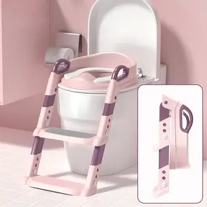 1pc Foldable Potty Training Seat (Anti-Slip, Adjustable Height), Soft Cushion + Step Stool Ladder For Kids/Toddlers