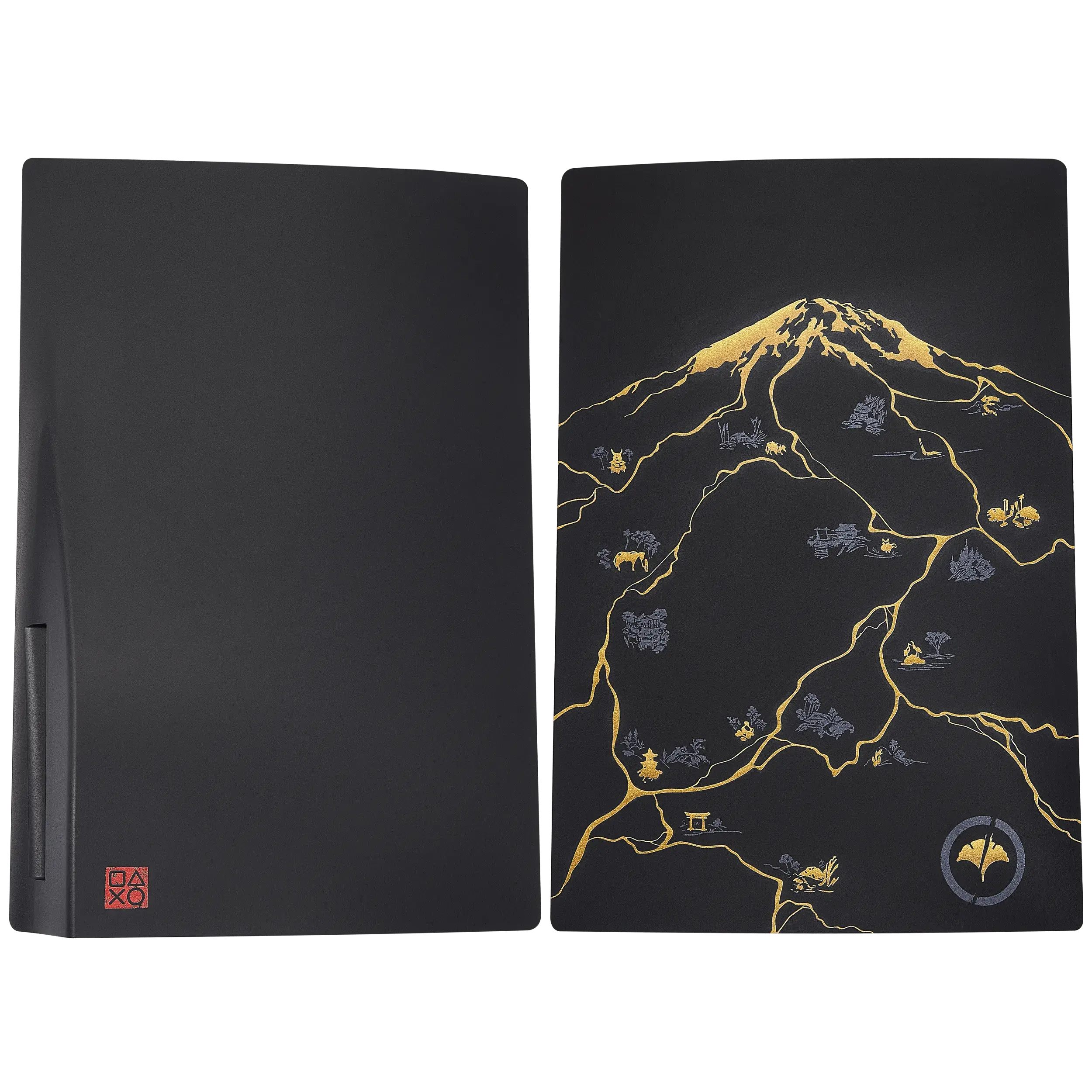 PS5 Top & Bottom Faceplate Cover, Ghost Of Yotei Themed, Golden Black Color - PlayStation 5 Console Accessory