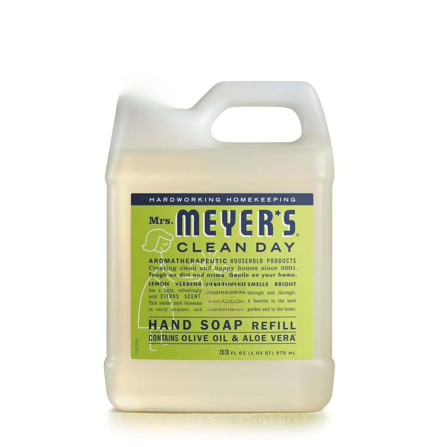 Mrs. Meyer's Clean Day Liquid Hand Soap Refill 33 oz Cruelty Free & Biodegradable Lemon Verbena Scented with Olive Oil & Aloe Vera