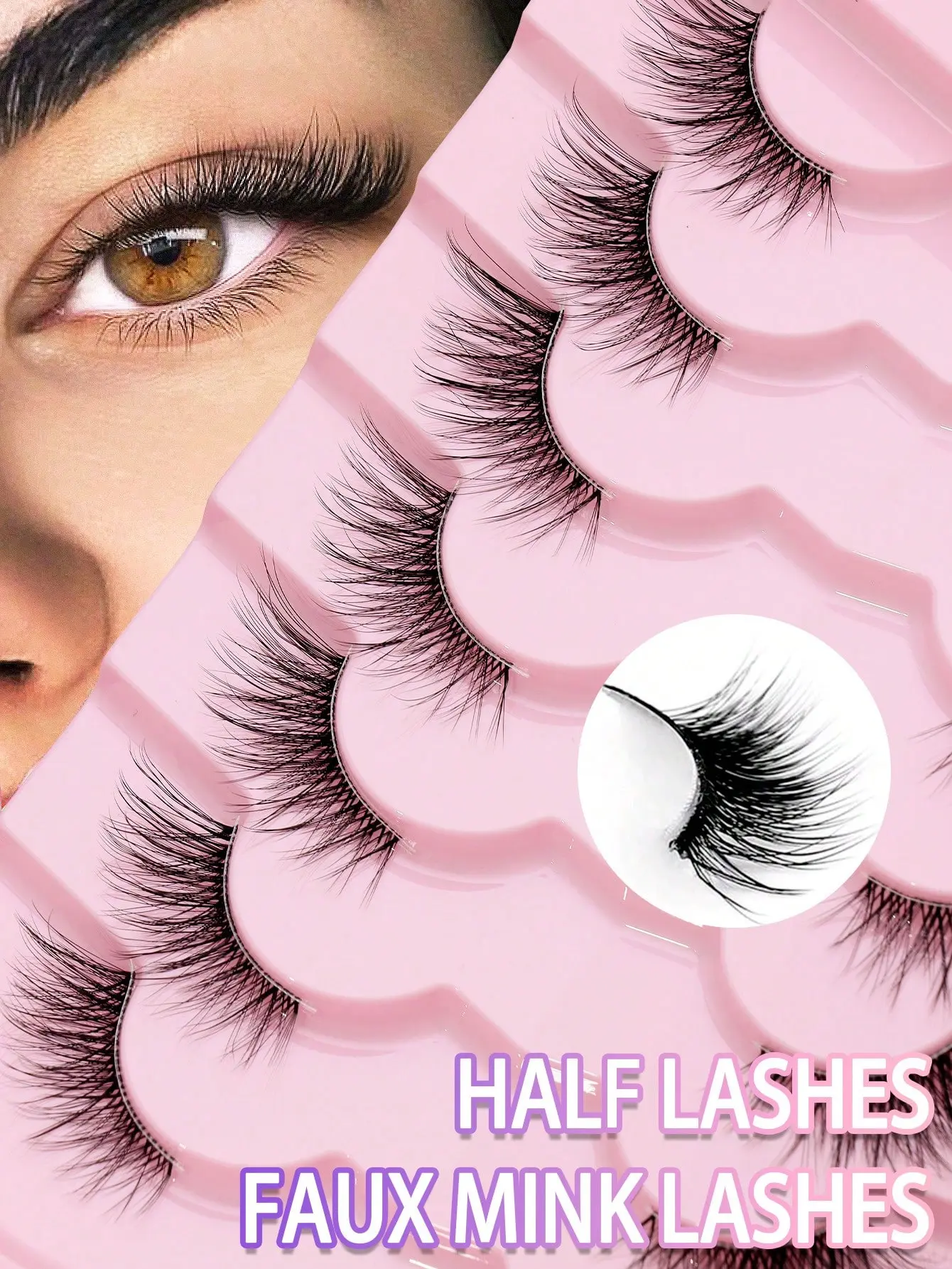 7 Pairs Half-Corner False Lashes, Cat-Eye Strip Lashes with Extended Lash Tails, Wispy, Fluffy, Soft Cross Fibers, Naturally Curled Outer Wing Lashes, Lightweight, Comfortable, Reusable False Lashes, Create Effortless Fox-Eye Makeup for Everyday & On-the-