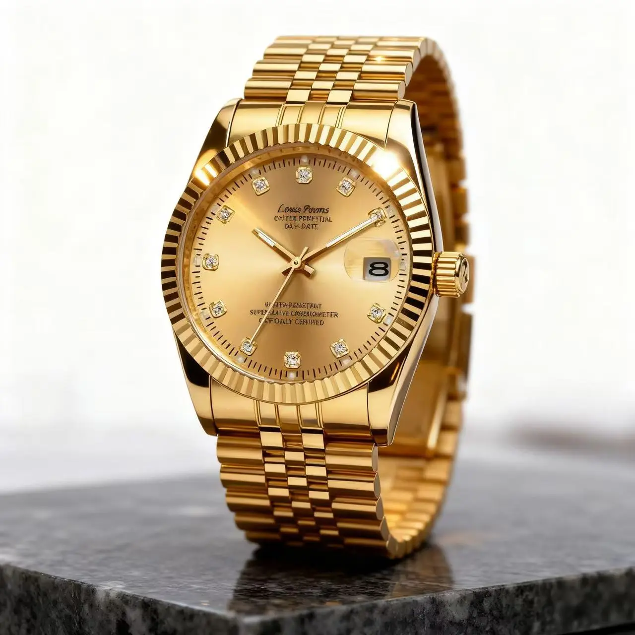Louis Poems Gold Diary Men's Luxury Business Watch - High-End Durable Quartz Wristwatch with Elegant Analog Dial, Stylish Waterproof Design, Fashionable Wristwatch, Analog Face Adds Classic Elegance, Business Use