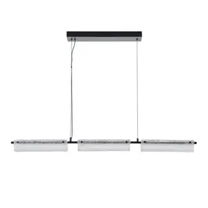 Modern Linear LED Pendant Light with Textured Clear Shades and Matte Black Finish for Kitchen Island or Dining Room
