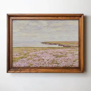Pink Wildflower Field Painting, Hizontal Art Spring Meadow, Rustic Landscape Country Farmhouse Print, Warm Tone Print, Printed and Shipped