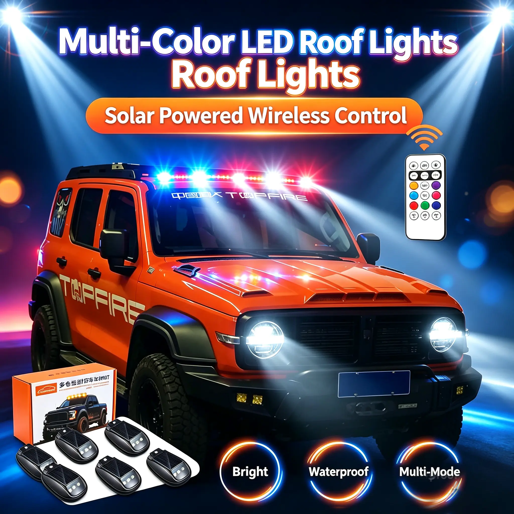 Upgraded Solar Cab Roof Marker Lights - High-Visibility Wireless LED Lamps with Magnetic/Adhesive Base, 7 Color Modes, IP65 Waterproof for Pickup Trucks & RVs