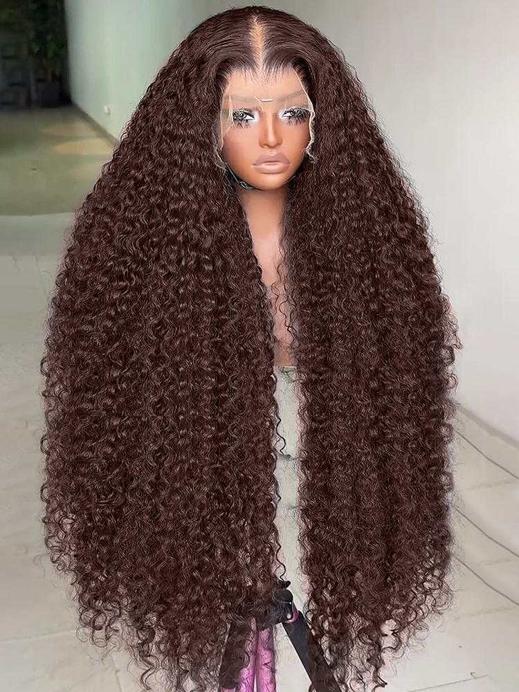 Chocolate Brown Deep Wave lace Frontal Wig 13x4 13x6 Hd Lace 30 32 Inch Curly Wave Lace Front Human Hair Wigs Water Wave Brazilian Human Hair Wigs For Women 180 Density