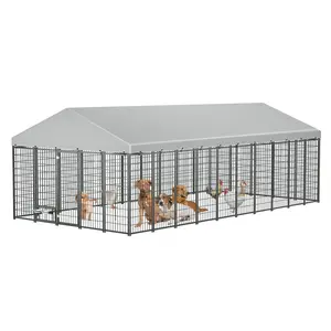 ARCH Large Dog Kennel Outdoor Pet Pens Dogs Run Enclosure Animal Hutch Metal Coop Fence with Roof Cover.18.9'L x 9.61'W x 6.76'H.