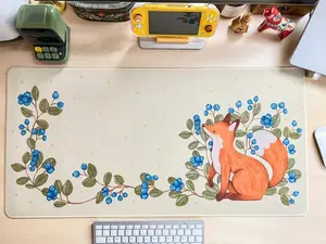 Blueberry Fox Desk Mat, Vintage Fox Desk Pad, Kawaii Mousepad, Large Gaming Mouse Pad for Desk, Cute and Functional Desk Accessories, Ideal for Office and Gamer Setup