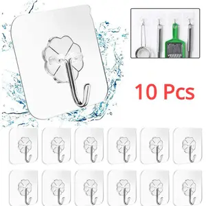 10pcs/set Sticky Hook, Wall Mounted Hook, Heavy Duty Sticky Hook, Self Adhesive Hooks, Practical Towel Hook for Bathroom