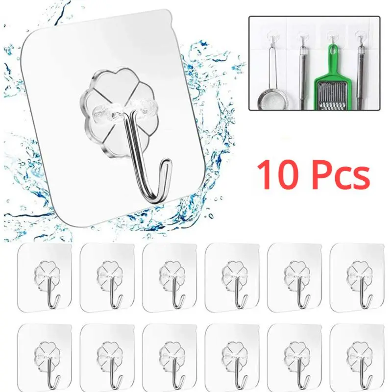 10pcs/set Sticky Hook, Wall Mounted Hook, Heavy Duty Sticky Hook, Self Adhesive Hooks, Shower Towel Hooks, Practical Towel Hook for Bathroom