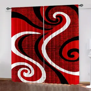 2pcs Red White Black Swirls Window Curtains,Cartoon Curtain,Modern Style Window Drapes for Kid Teens Boys Young Man,Modern Bedroom Decorative,Geometry Curtain