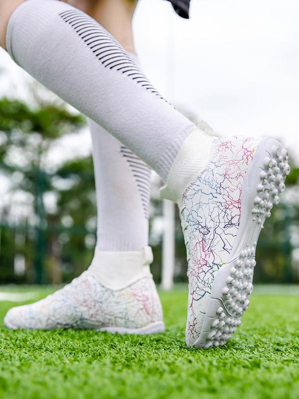 Men's Random Pattern Lace Up High Top Football Shoes, Soccer Shoes, Turf Shoes, Breathable Comfortable Football Cleats, Professional Anti-slip Training Shoes, Football Shoes for All Seasons