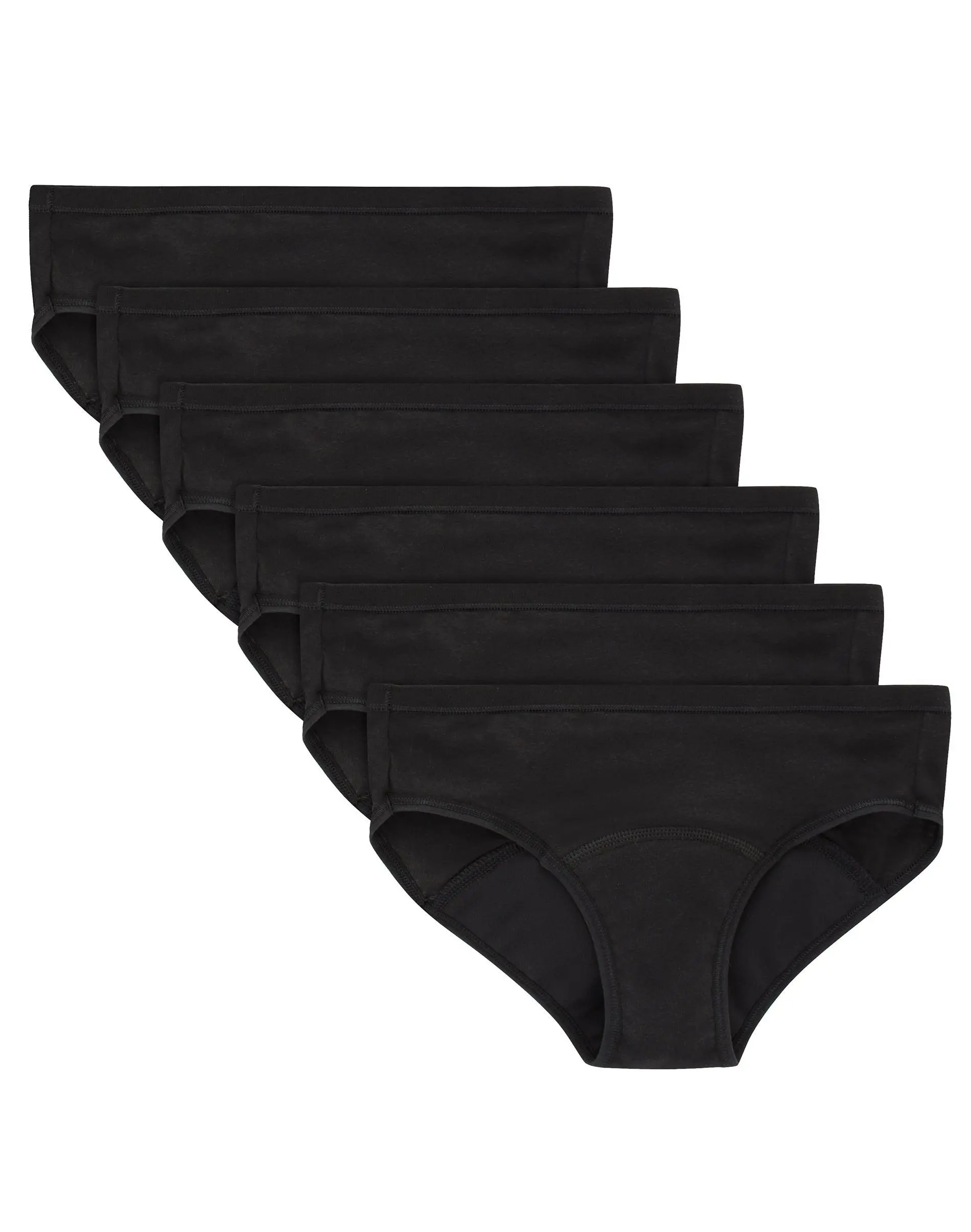 Hanes Girls' Period Underwear Hipsters 6-Pack, Comfort Moderate Protection Solids