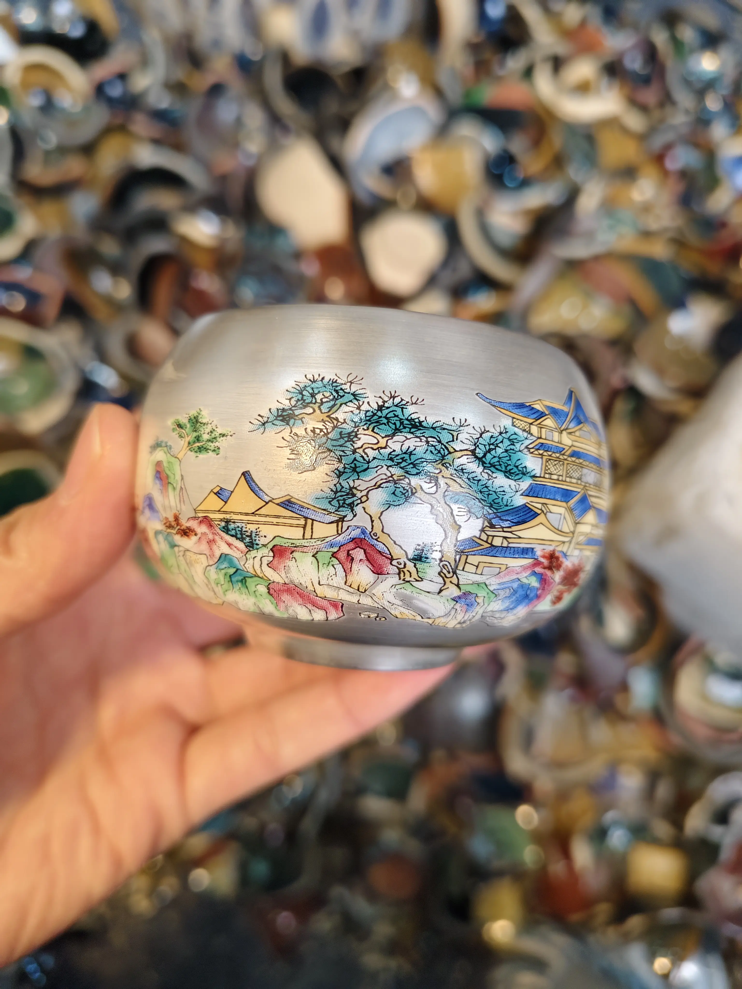 High-end “Shanshui Taoyuan” white-silver inner wall changjian teacup — single cup for personal use; large size; master-handcrafted; shimmering effect