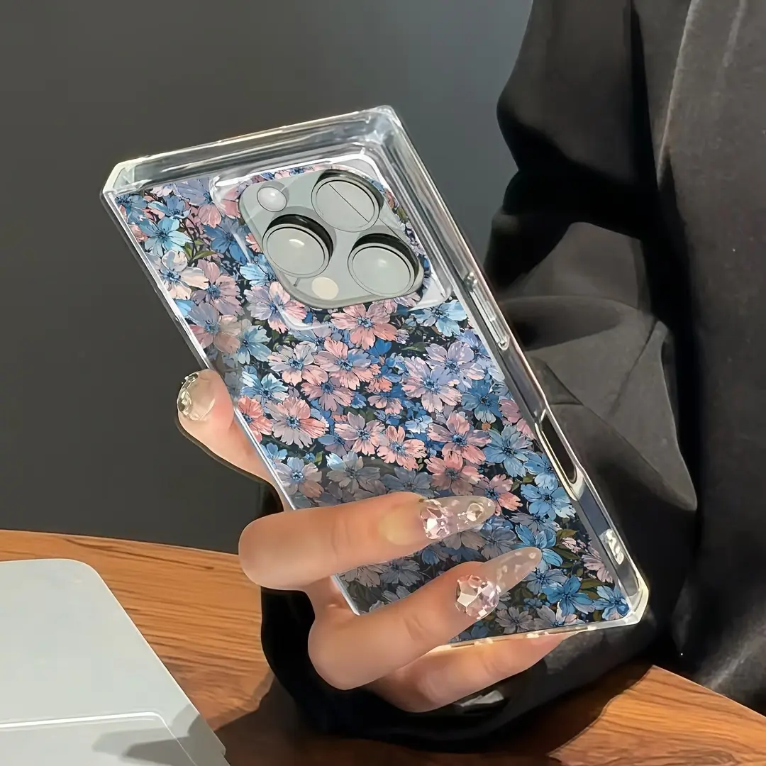 1 piece New fashion square design, floral pattern, drop-proof and shockproof full coverage mobile phone case, suitable for iPhone 16 pro/16Pro Max/16 plus/15 Plus/15 pro/15pro max/14 Pro/14pro max/14 plus/13 pro/13pro max/12 pro max/12 pro.Great gift for