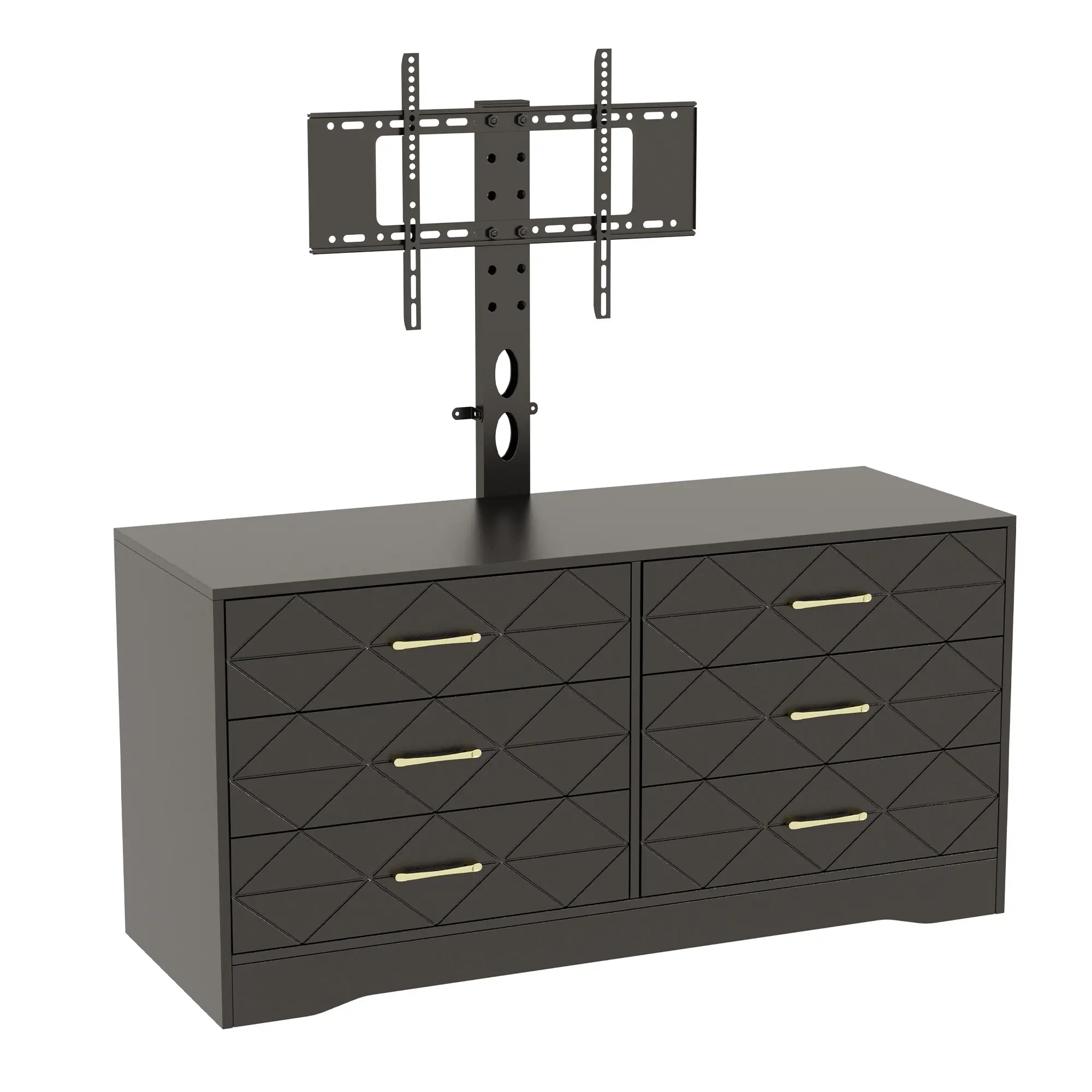 6 Drawer Farmhouse TV Stand with Height Adjustable Mount, Wood Media Console Entertainment Center, Universal TV Dresser Compatible with 32-85 Inch TVs, Storage Cabinet for Bedroom Living Room