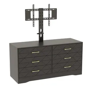 Designer TV Dresser Furniture with Mount 6 Drawers Storage Cabinet for Bedroom Living Room Space Saving with Adjustable Height