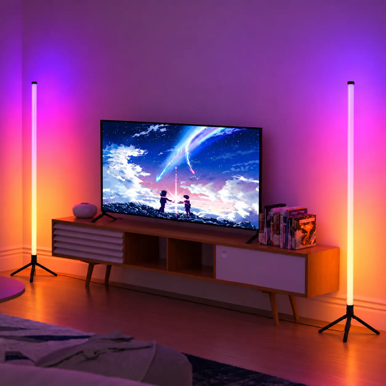 48in RGBIC  Corner Floor Lamp, SmartRGB Dimmable Rainbow LED Lighted Lamp, App &Remote Control, Music-Synced Decorative AmbientLight, 16+ Modes, 1/2PCS Option, Living RoomBedroom Decor, Smart Light