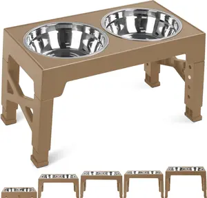 Elevated Dog Bowls, 5 Adjustable Heights Raised Dog Bowl Stand with Double Stainless Steel Dog Food Bowls, Adjusts to Heights 3.2", 8.7", 9.8", 11", 12.2" for Small Medium Large Pets Dogs and Cats