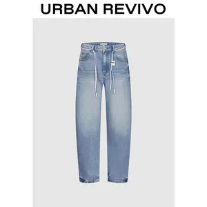 URBAN REVIVO Women's Mid Waist Denim Jeans UYV850079 - 2025 Elegant Versatile Streetwear Bottom, Cold Wash Denim Fabric with Pockets for Casual OOTD Outfits, Women's Pants