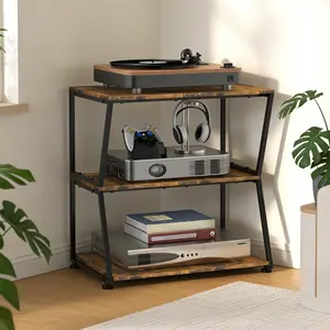Media Stand, 3-Tier Game Console Stand, Stereo Racks with Storage Corner Shelves for Small Spaces, Cabinet Stereo Media Audio Tower Stand for DVD Players, Game Console, TV Box