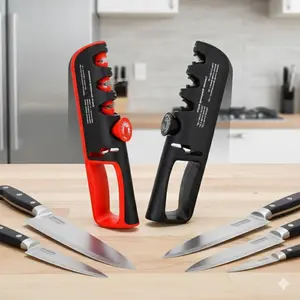 Professional Triple Sharpening Stone Set: Ceramic, Tungsten Carbide & Diamond Knife Sharpener with Ergonomic Non-Slip Base for Kitchen, Scissors, Camping, Hunting, Portable Precision Edge Maintenance, Durable Multi-Functional Metal Kit