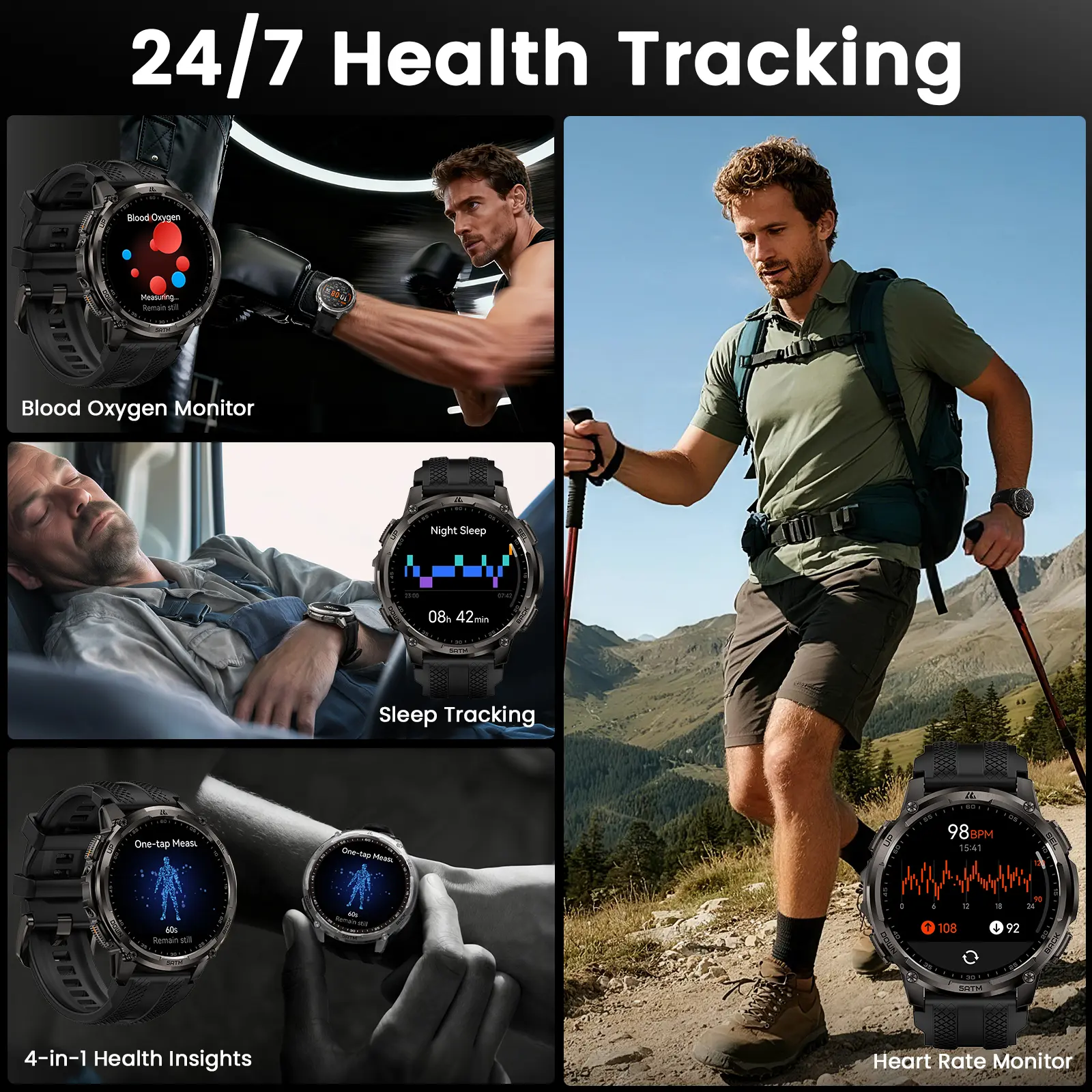 KOSPET Tank T4C Smart Watch for Men with LED Flashlight, 1.5” AMOLED Display, Dual-Band GPS&Compass, 50-Days Battery, 24/7 Heart Rate/Sleep Monitor, 50m Waterproof, Bluetooth Call/Walkie-Talkie KOSPET Tank T4C Smart Watch for Men with LED Flashlight, 1.5” AMOLED Display, Dual-Band GPS&Compass, 50-Days Battery, 24/7 Heart Rate/Sleep Monitor, 50m Waterproof, Bluetooth Call/Walkie-Talkie