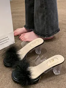 Women's Elegant Fluffy Design High Heel Shoes, Fashionable Pointed Toe Heeled Sandals for Party, Daily Clothing Decor for Women & Girls, Summer, Daily Fashion Footwear