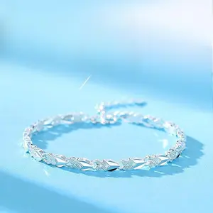 2PCS-Four Leaf Clover Silver Plated Bracelet Women's Bracelet ins Niche Design Jewelry for Girlfriends' Birthday Gifts