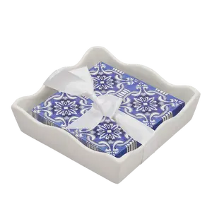 Ceramic Wave Napkin Tray with Cocktail Napkin - Moroccan Nights