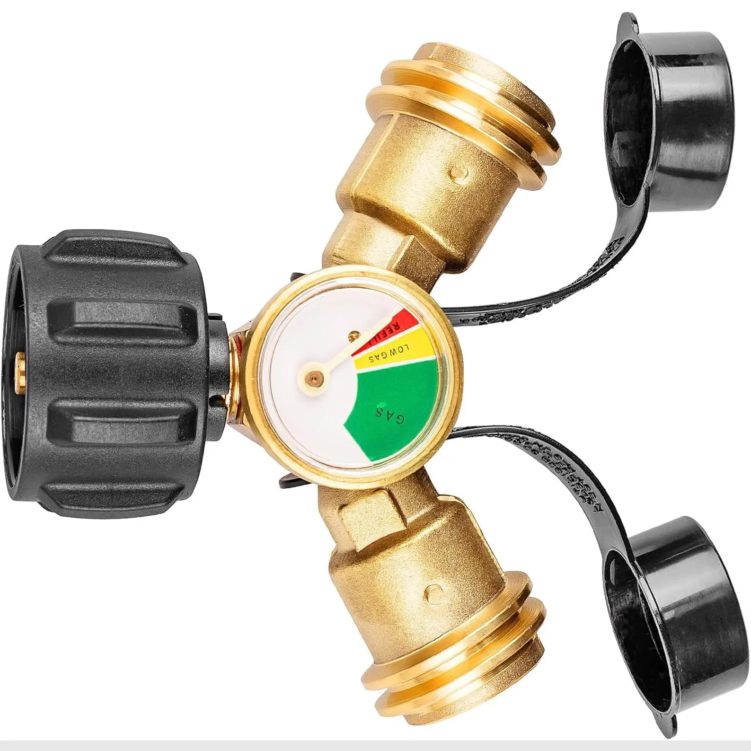 Propane Tank Splitter with Gauge, 2 Ways Propane Splitter Adapter with Shut Off Valve, Propane Hose Splitter Manifold for Camping Stoves, Heater, BBQ Grills, Gas Burners and More