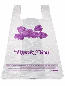 1/6 Standard Size White Flower "Thank You" Medium-Duty Plastic T-Shirt Bag 400pcs