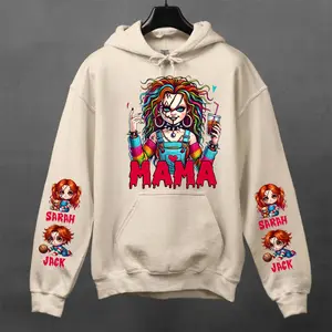 Custom Spooky Mama Sweatshirt, Personalized Mama with Kids Name on Sleeve Sweater, Mama Halloween Hoodie, Halloween Gift, Gift for Mom,Spooky Season T-shirt, Fall Crewneck, Fall Pumpkin Shirt, Spooky Mama Sweatshirt, Halloween shirt