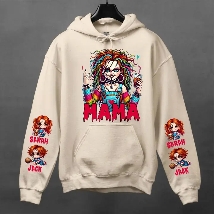 Custom Spooky Mama Sweatshirt, Personalized Mama with Kids Name on Sleeve Sweater, Mama Halloween Hoodie, Halloween Gift, Gift for Mom,Spooky Season T-shirt, Fall Crewneck, Fall Pumpkin Shirt, Spooky Mama Sweatshirt, Halloween shirt