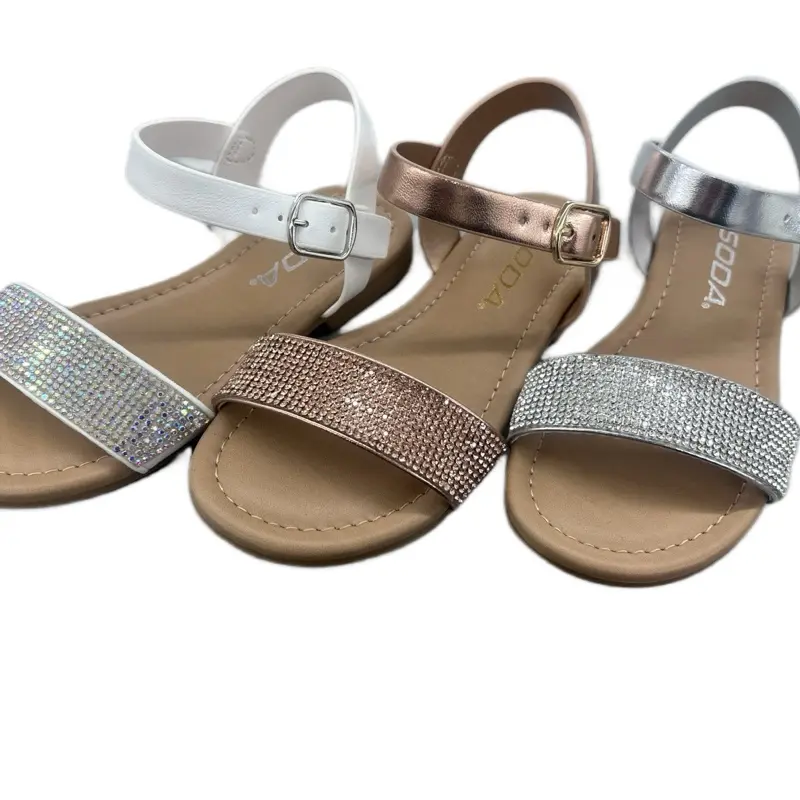 FLAT SANDAL WITH RHINESTONE DETAIL HEIDI-lls Girl Walking Shoes Casual