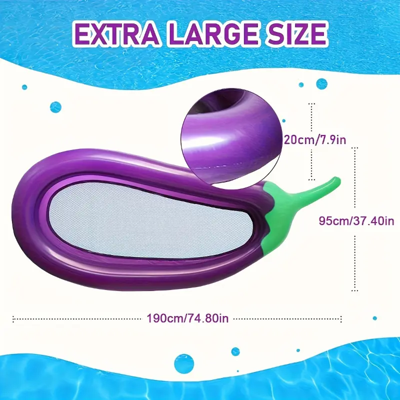 Cochildor Eggplant floating bed, adult water inflatable eggplant floating row floating bed recliner floating boat swimming circle