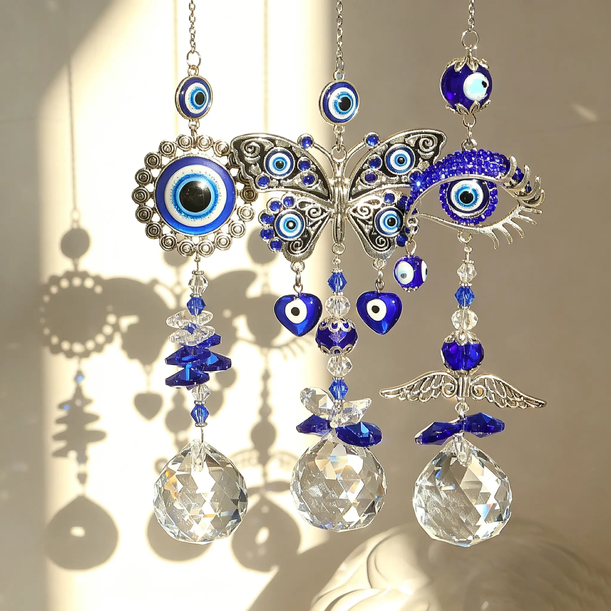 Evil Eye Suncatcher, Crystal Prism Ball Rainbow Maker, Blue Eye Hanging Ornament, Decorative Window Wall Pendant, Spiritual Home Garden Room Charm, Craft Gift For Daily Decor