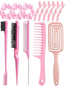 14-Piece Hair Styling Brush Set, Nylon Detangling Brush, Tail Comb with Clip, Dual-Edge Brush, Hair Tie, Comb for Smooth Hair