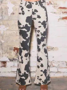 [XPT758] Cow Print Low Rise Flare Jeans
