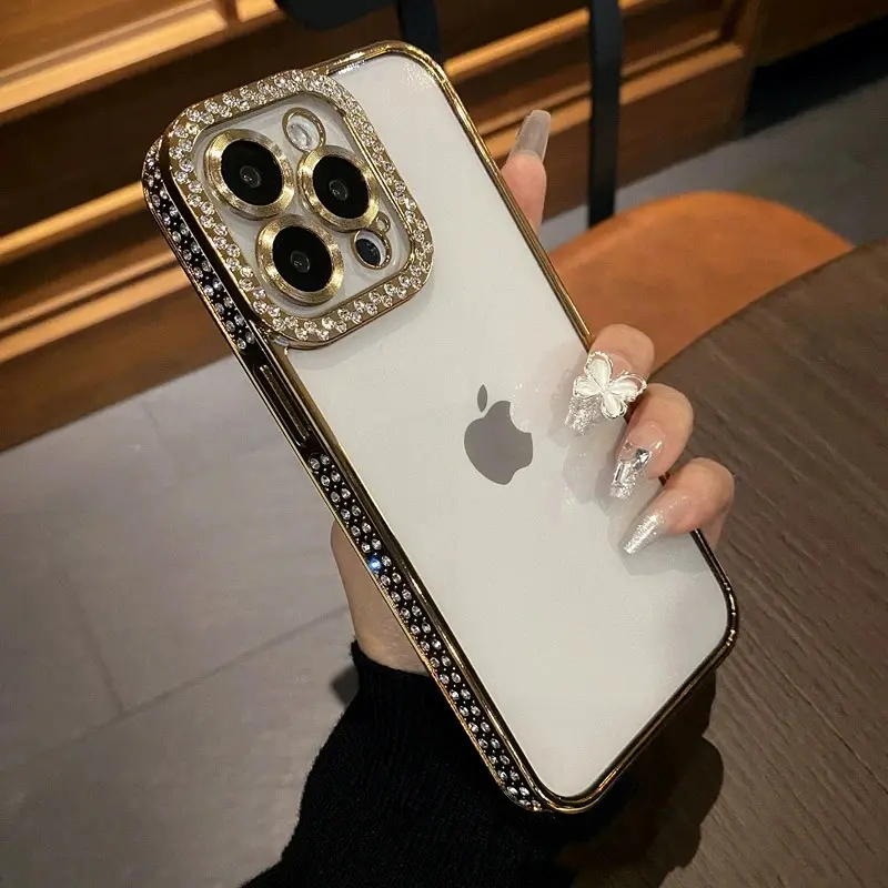 Luxury Diamond Glitter TPU Transparent Soft Smartphone Case - Shockproof Rhinestone Bling Cover for iPhone 12-17, 12-17 Pro Max Plus with Protection & Phone Aesthetic, Compatible with iPhone 16 Pro