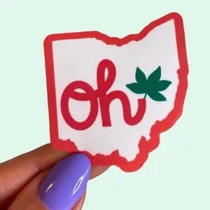 Ohio State Sticker - Black or Red OH - 1.9x2.2 Inches - Glossy Finish - Weatherproof and Scratch Resistant Vinyl - Home Decorative Stickers