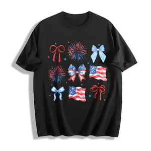 USA Coquette Bow Shirt, Retro America Shirt, 4th of July Soft Cotton, Casual Graphic Design, Suitable for Men and Women