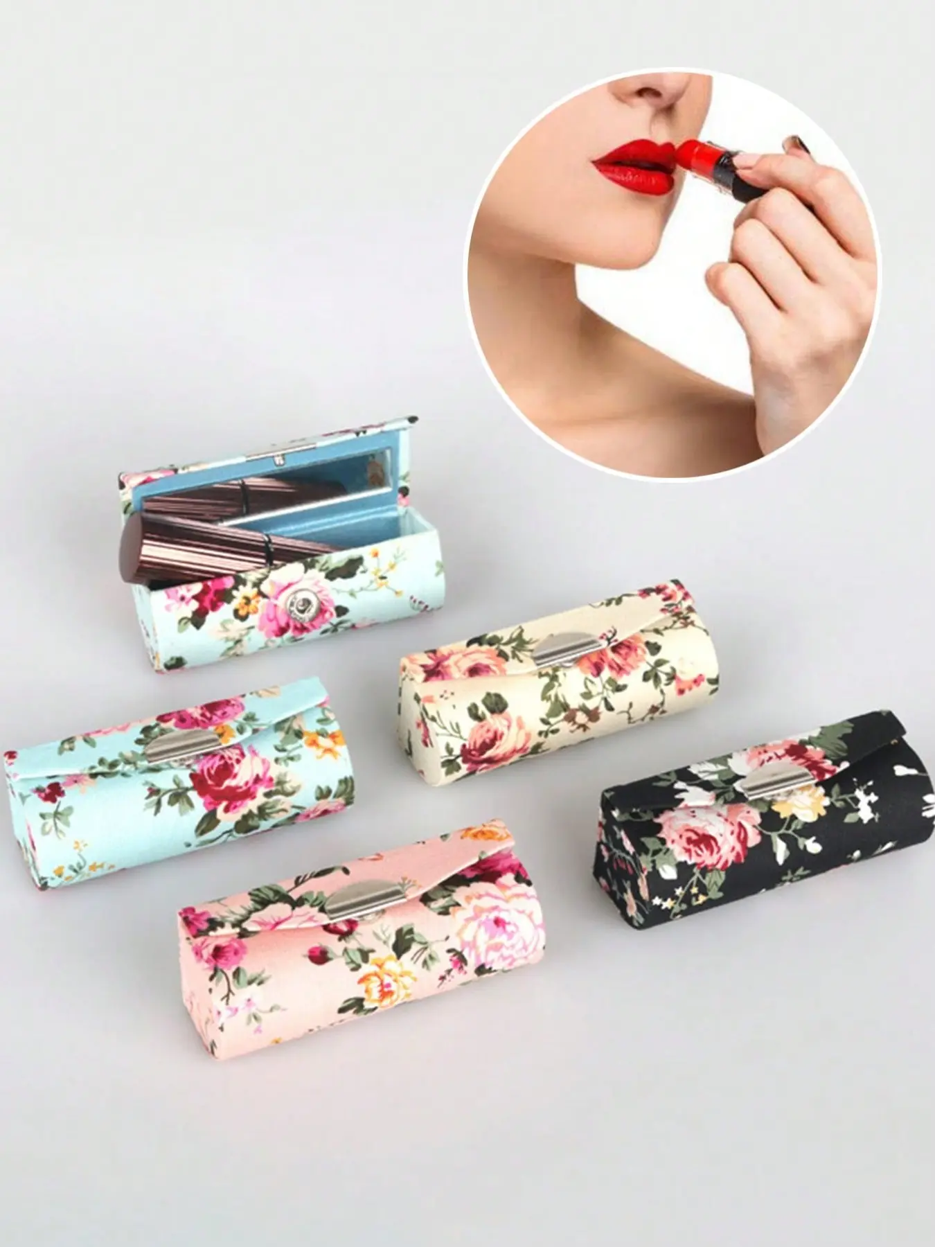 Women's Vintage Elegant Floral Lipstick Case with Mirror, Makeup Storage Bag, Makeup Organizer Pouch, Portable Cosmetic Bag, Travel Wallet Organizer, Vintage Vanity Bag, Foldable Design, Perfect Gift