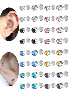 Magnetic Earring Studs Nose Studs Fake Nose Studs Ear Clips with Multicolor Cubic Zirconia, Punk Style Jewelry Clip On Earrings Stainless Steel No Need Piercing Fake Nose Rings Earring Jewelry All Seasons Wear Non Piercing Jewelry Body Jewelry