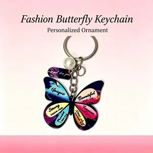 Colorful Gradient Butterfly Keychain, Inspirational Pearl Pendant, Backpack Key Decoration, Multi-Scene Hanging Ornament, Key Chain For Car Keys, 1pcs